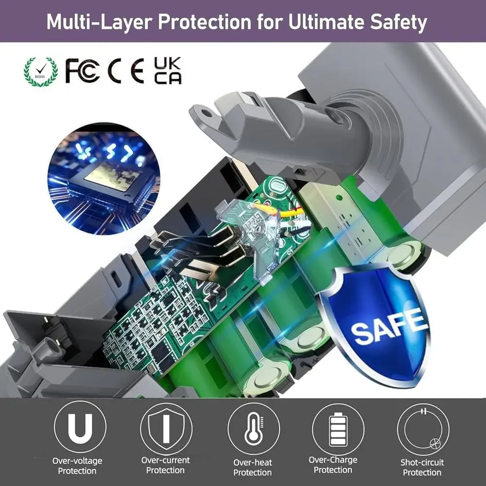 LONG FIT V6 DC62 Battery Replacement 6500mAh Compatible w Dyson V6 Animal V6 - Picture 5 of 7